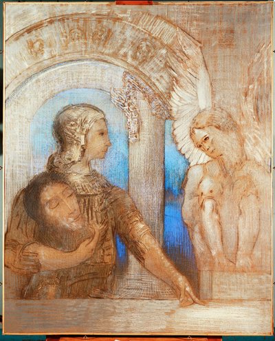 Mystinen ritari (öljy kankaalle) tekijältä Odilon Redon