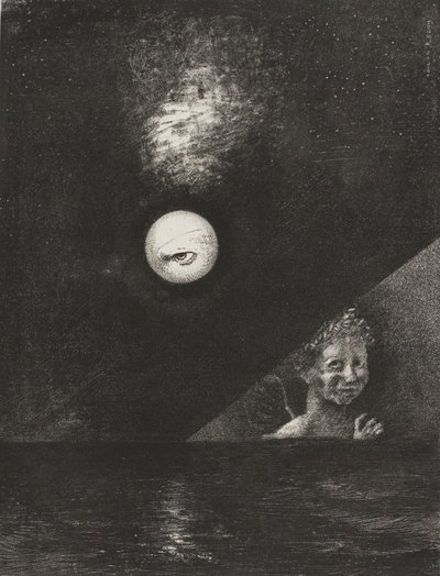 Horisontissa varmuuden enkeli, ja synkässä taivaassa kysyvä silmä, levy neljä teoksesta To Edgar Poe. tekijältä Odilon Redon