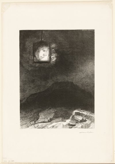 Precarious Glimmering, Infinitystä ripustettu pää, levy 3/6 tekijältä Odilon Redon