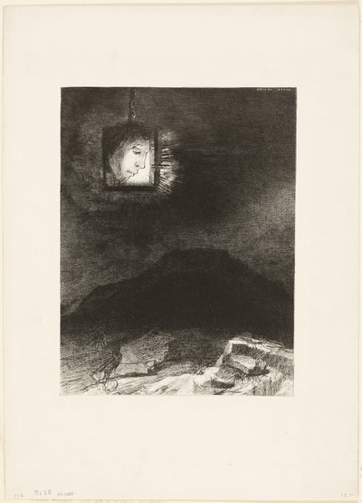 Precarious Glimmering, Infinitystä ripustettu pää, levy 3/6 tekijältä Odilon Redon