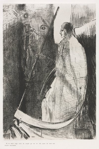 Pyhän Johanneksen Apokalypsi: Ja toinen enkeli tuli ulos temppelistä..., 1899. tekijältä Odilon Redon