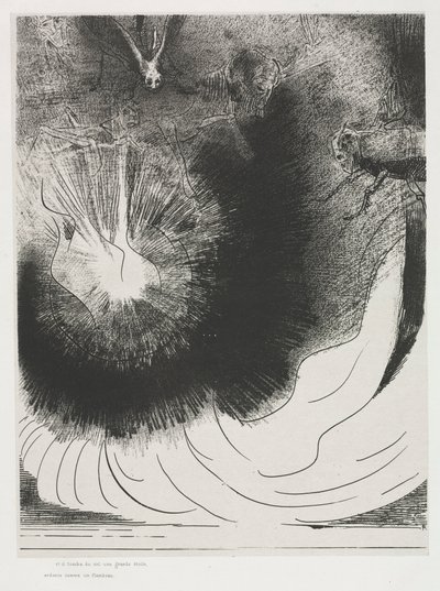 Pyhän Johanneksen Apokalypsi: Ja siellä putosi taivaasta suuri tähti, palava..., 1899. tekijältä Odilon Redon