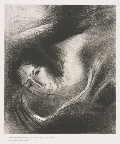 Pyhän Johanneksen Apokalypsi: Ja paholainen, joka petti heidät, heitettiin järveen, 1899. tekijältä Odilon Redon
