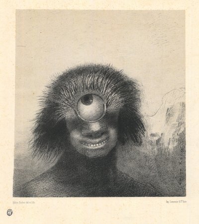 The Misshapen Polyp Floated on the Shores, eräänlainen hymyilevä ja kauhistuttava kyklooppi sarjasta "Les Origines" tekijältä Odilon Redon