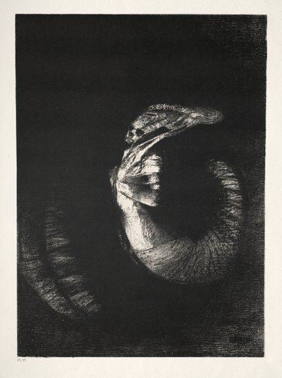 Pyhän Antoniuksen kiusaus Ensimmäinen sarja: se on ruusuilla seppelevä pääkallo..., 1888. tekijältä Odilon Redon