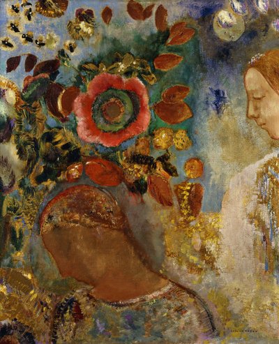 Kaksi nuorta tyttöä kukkien kanssa; Kaksi nuorta tyttöä kukissa, 1912 tekijältä Odilon Redon