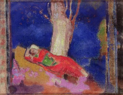 Nainen nukkuu puun alla tekijältä Odilon Redon