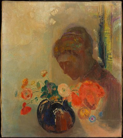 Nainen ja kukkamaljakko tekijältä Odilon Redon