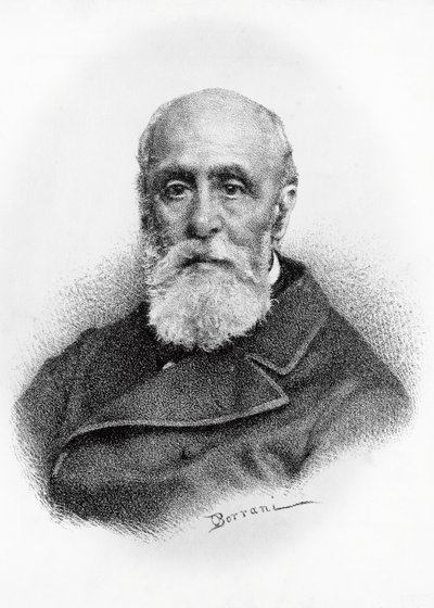 Giovanni Ruffinin (1807-1881), italialaisen runoilijan ja patriootin muotokuva, litografia Odoardo Borranin (1833-1905) piirustuksen mukaan tekijältä Odoardo Borrani