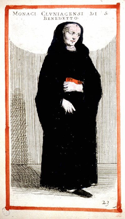 Uskonnollinen veljeskunta: Cluny Abbeyn munkki (Cluniian). 1500-luvun kaiverrus. O. Fialettin mukaan. tekijältä Odoardo Fialetti
