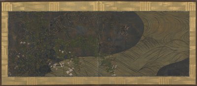 Juoksevaa vettä, syksyn ruohoja ja kukkia, Edo-kausi, 1600-luvun loppu - 1700-luvun alku. tekijältä Ogata Korin