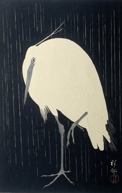 Haikara sateessa, 1925-36 (väripuupiirros) tekijältä Ohara Koson