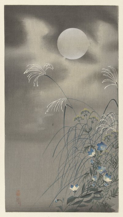 Herbes i flors en acabat de lluna plena tekijältä Ohara Koson