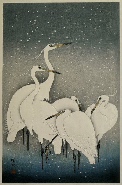 Ryhmä egrets tekijältä Ohara Koson