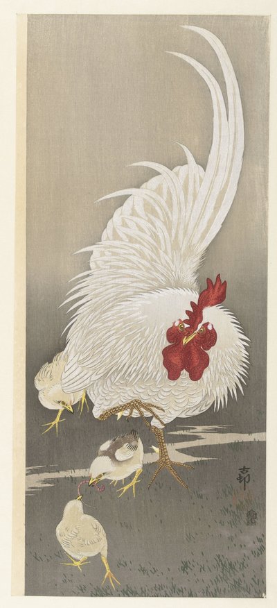 Kukko ja kolme poikasta tekijältä Ohara Koson