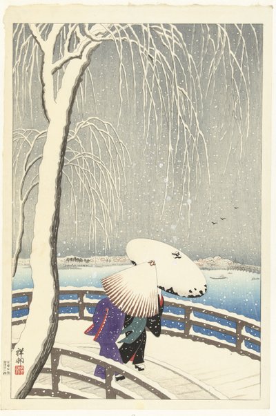Yanagibashin lumessa tekijältä Ohara Koson
