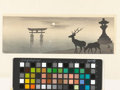 Maisema torien ja peurojen kanssa tekijältä Ohara Koson