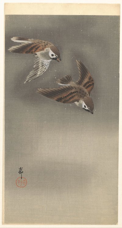 Sormus varpuset lumessa tekijältä Ohara Koson