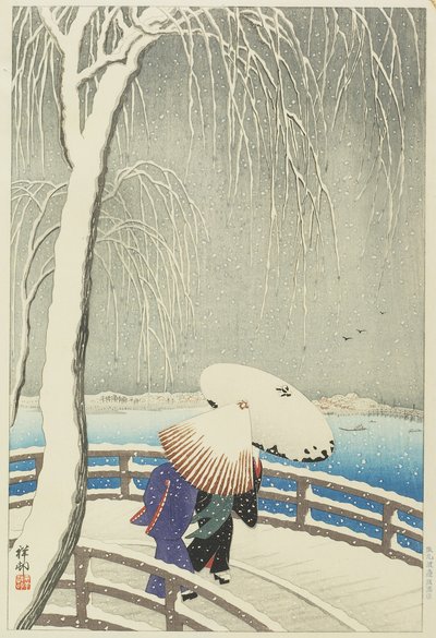 Snow at Yanagibashi, 1927 tekijältä Ohara Koson