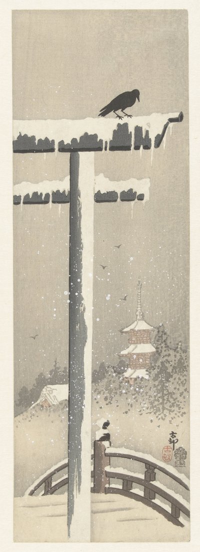 Torii lumessa tekijältä Ohara Koson