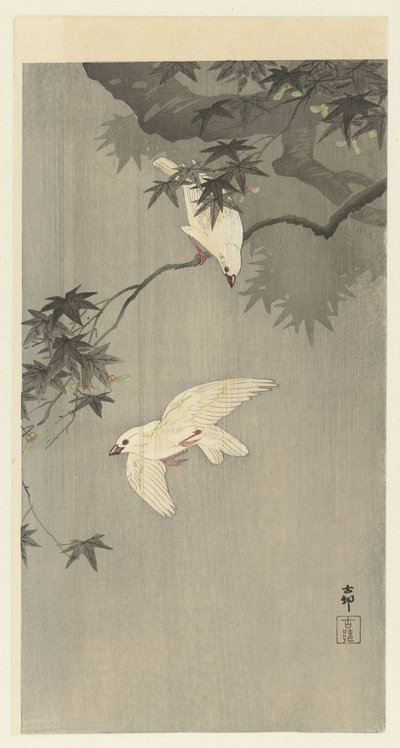 Linnut sateessa tekijältä Ohara Koson