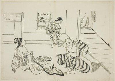 Lastenhoitaja ja Kalju Tengu Mt. Kurama (Kaburo Kurama Tengu), nro. 7 12 vedoksen sarjasta, jotka kuvaavat näytelmien parodioita tekijältä Okumura Masanobu