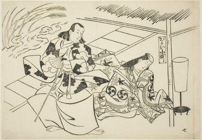 Seikkailu Komachia (Kayoi Komachi), sarjasta Famous Scenes from Japanese Puppet Plays (Yamato irotake) tekijältä Okumura Masanobu