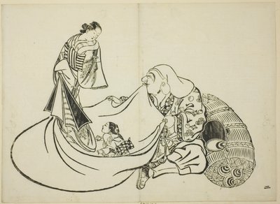 Daikoku paljastaa Hotein laukun sisällön, nro 2 12 vedoksen sarjasta. tekijältä Okumura Masanobu