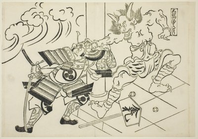 Oe-vuoren demoni Shutendoji (Oeyama Shutendoji), sarjasta "Famous Scenes from Japanese Puppet Plays (Yamato irotake)" tekijältä Okumura Masanobu