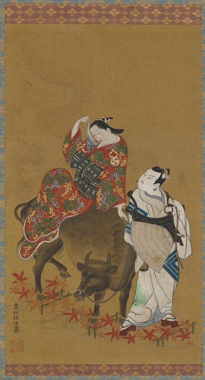 Kaksi kabuki-näyttelijää vesipuhvelin kurtisaanin ja matkustavan papin roolissa, 1686-1764. tekijältä Okumura Masanobu