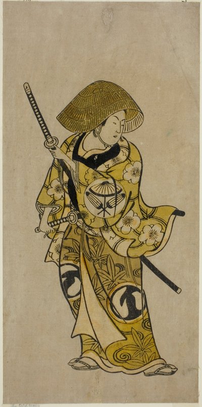 Näyttelijä Sawamura Kamesaburo Nagoya Kosanzan roolissa näytelmässä "Keisei Fukubiki Nagoya", joka esitettiin Nakamura-teatterissa ensimmäisen kuukauden aikana, 1731 tekijältä Okumura Toshinobu