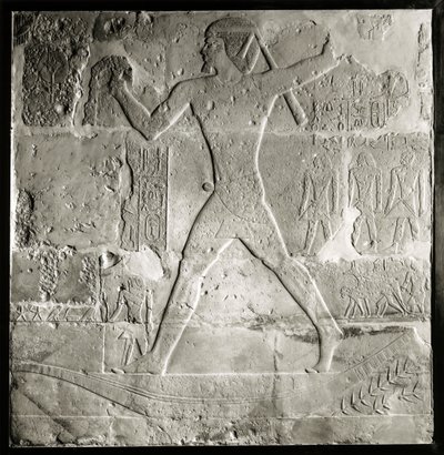 Niilillä metsästävä aatelismies, 2600-2500 eKr. (kalkkikivi) tekijältä Old Kingdom Egyptian
