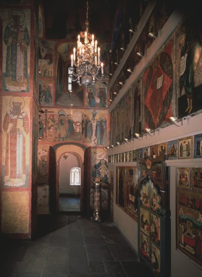 Sisustus ikonostaasilla Moskovan Kremlin Saint Robe -kirkossa, 1627 tekijältä Old Russian Architecture