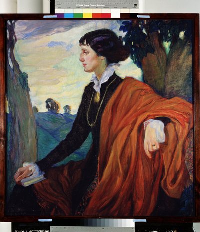 Muotokuva venäläisestä runoilijattaresta Anna Ahmatovasta (Achmatova) (1889-1966) tekijältä Olga Lyudvigovna Della Vos Kardovskaya