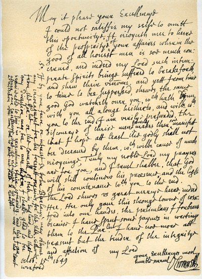 Oliver Cromwellin kirje Lord Fairfaxille, Wexford, 15. lokakuuta 1649 tekijältä Oliver Cromwell