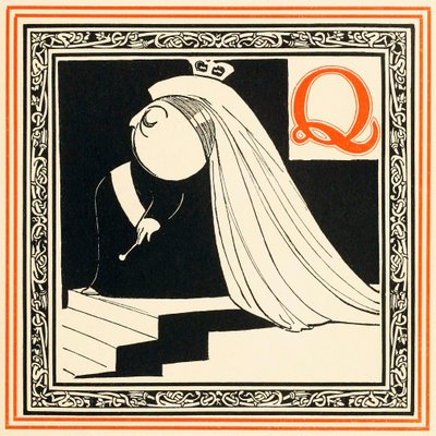 Q on kuningatar, niin jalo ja vapaa, An Alphabet of Celebrities -pubista. 1899. tekijältä Oliver Hereford