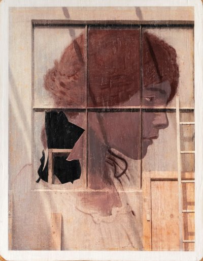 Ritratto su muro, 2021 (sekatekniikka puulle) tekijältä Olivia Gozzano