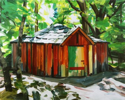 Talo metsässä, 2014 (akryyli kankaalle) tekijältä Olivier Morel