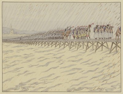 Napoleon ja hänen armeijansa ylittämässä Reinin Kehlissä 1. lokakuuta 1805 tekijältä Onfray de Breville Job