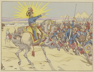Napoleon inspiroi joukkojaan pyramidien taistelussa Egyptissä, 21. heinäkuuta 1798 tekijältä Onfray de Breville Job