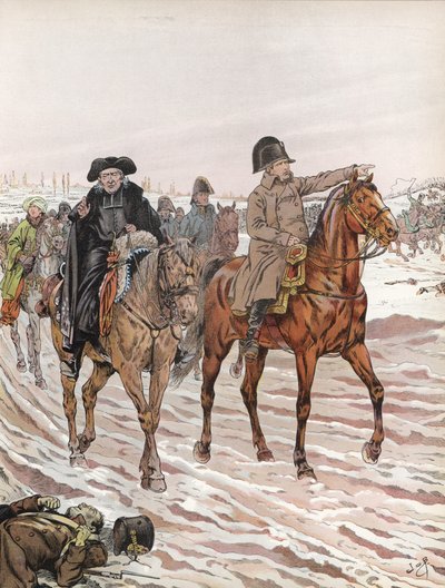 Napoleon ratsastaa Abbe Henriotin rinnalla, 1814 tekijältä Onfray de Breville Job