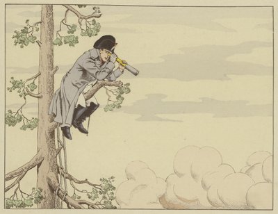 Napoleon katsomassa Aspern-Esslingin taistelua puun huipulta Lobaun saarella, 22. toukokuuta 1809 tekijältä Onfray de Breville Job