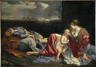 Pyhä perhe lepää Egyptin lennon aikana ... tekijältä Orazio Gentileschi