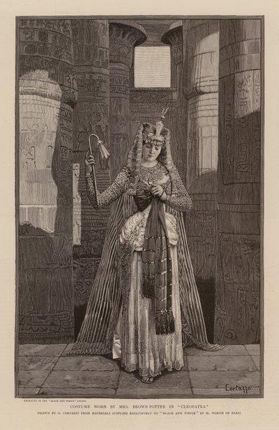 Cora Urquhart Brown-Potterin puku Cleopatra-elokuvassa (kaiverrus). tekijältä Oreste Cortazzo