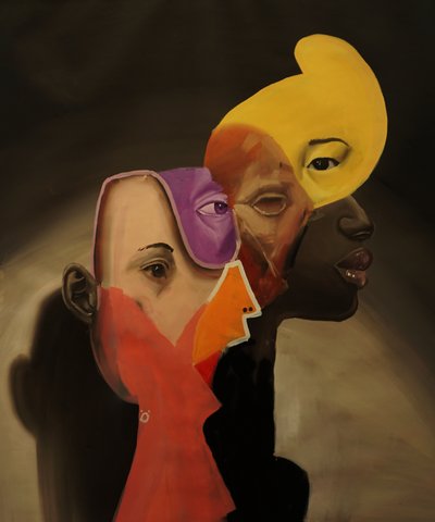 Kaleidoskooppi identiteeteistä, 2023 (öljy- ja spraymaali pellavalle) tekijältä Oscar Nin