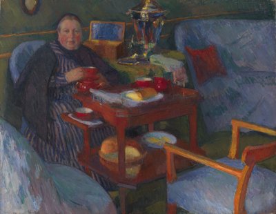 Nainen juo teetä tekijältä Osip Emmanuilovich Braz