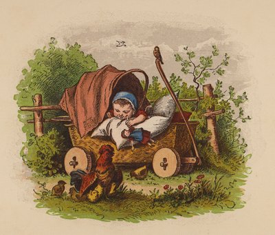 Vauva lastenvaunuissa (värilitografia) tekijältä Oskar Pletsch