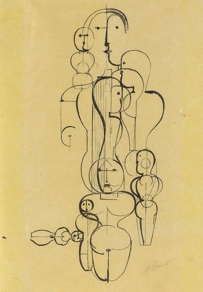 Samakeskinen ryhmä: Kuvasuunnitelma K1 Samankeskinen ryhmä: Kuviosuunnitelma K1, 1922. tekijältä Oskar Schlemmer
