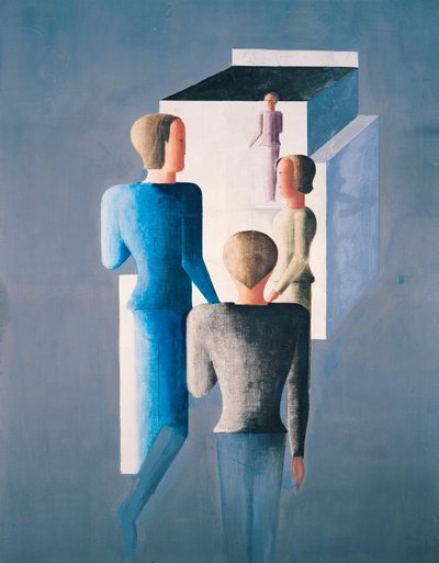 Neljä hahmoa ja kuutio tekijältä Oskar Schlemmer