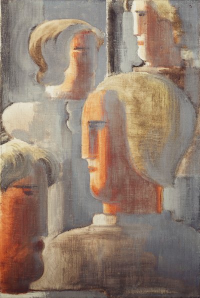 Neljän pään ryhmä Harmaansininen, Folkwang-tutkimus III; Neljä pääryhmää harmaansinisiä, Folkwang Study III tekijältä Oskar Schlemmer